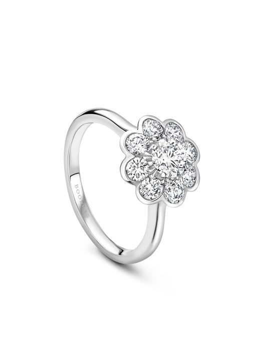 Classic Diamond Cluster Ring With Scalloped Edge