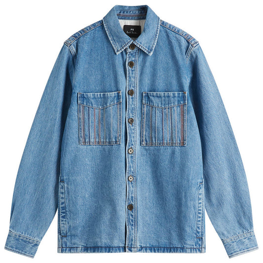 Stripe Embroidered Denim Shirt Jacket