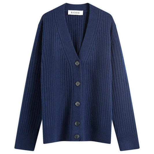 Ribbed Boiled Wool Knitted Cardigan