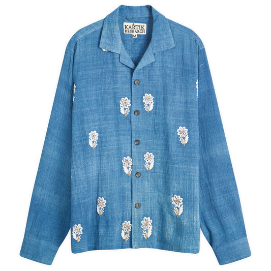 Indigo Dyed Embroidered Long Sleeve Shirt