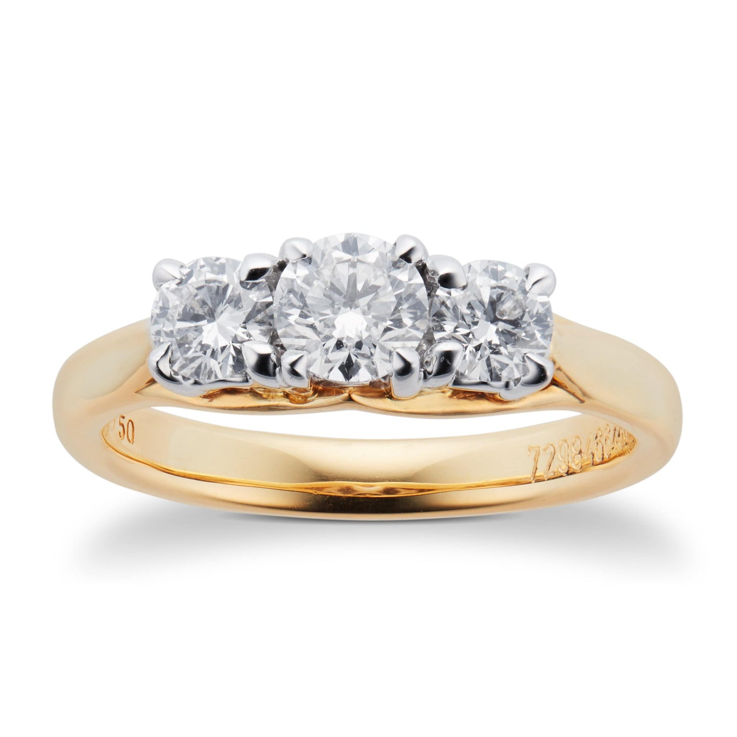 Ena Harkness Three Stone Yellow Gold 0.90cttw Diamond Ring