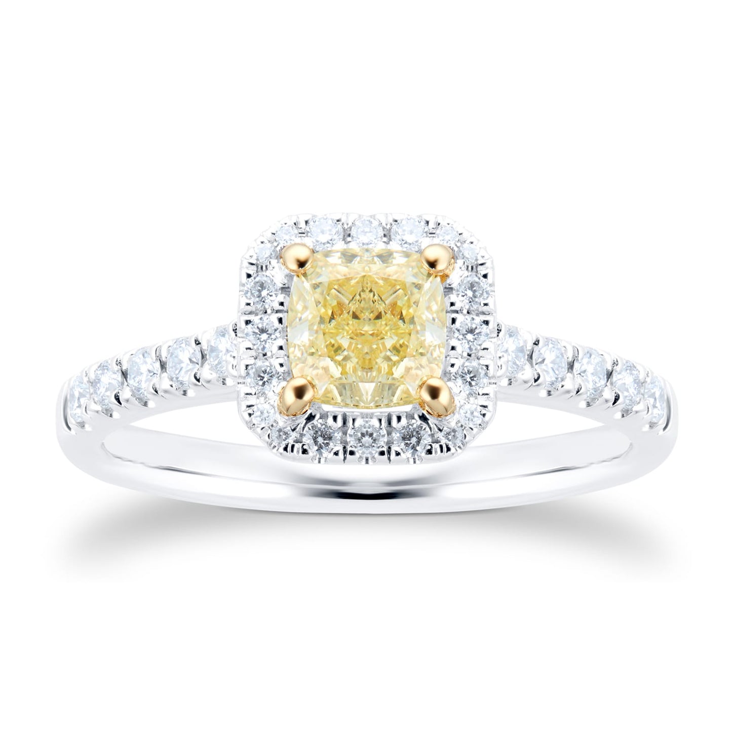 Platinum 1.29cttw Cushion Cut Yellow Diamond Ring