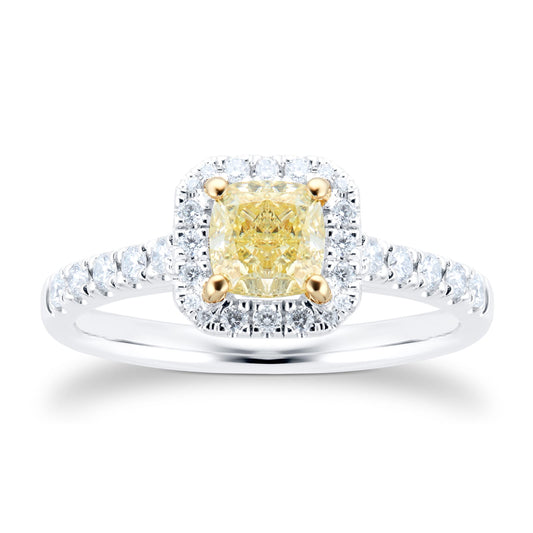 Platinum 1.29cttw Cushion Cut Yellow Diamond Ring