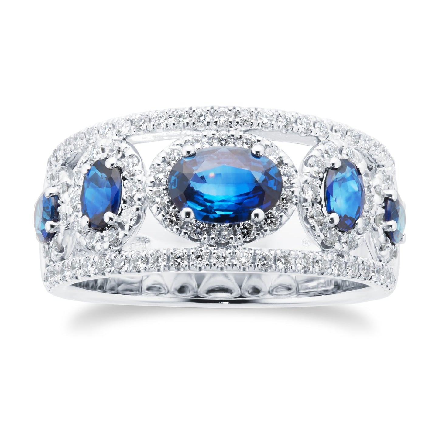 White Gold 0.53ct Diamond & 1.58cttw Sapphire Halo Ring