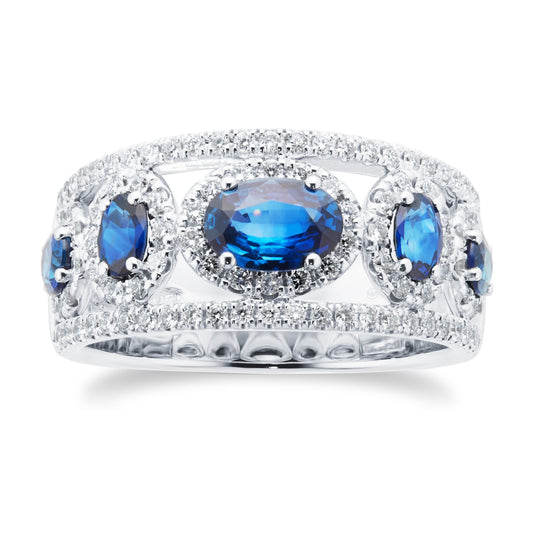 White Gold 0.53ct Diamond & 1.58cttw Sapphire Halo Ring