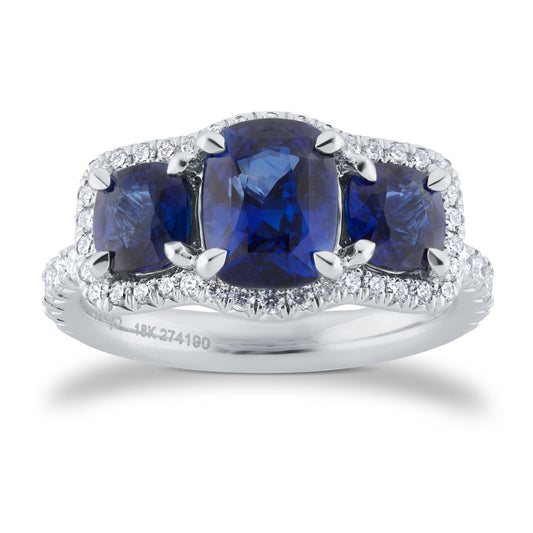 White Gold Three Stone Sapphire & 0.54cttw Diamond Ring