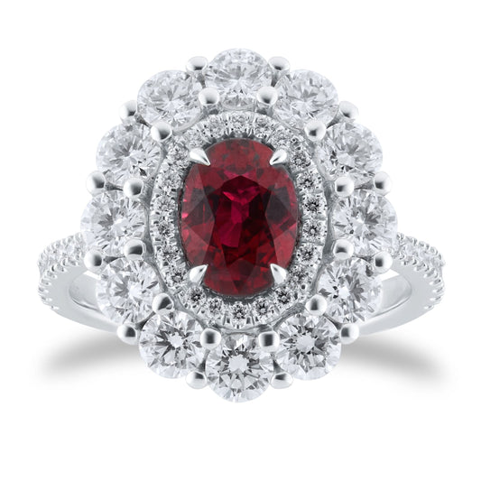 Platinum Ruby & 1.74cttw Diamond Ring