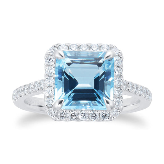 Renee Platinum Aquamarine & 0.42cttw Diamond Halo Ring