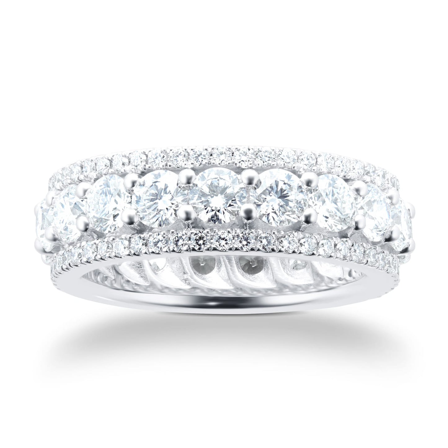 White Gold 4.42ct Diamond 3 Row Ring