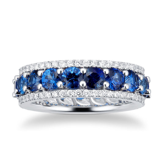 White Gold Sapphire & Diamond Three Row Ring