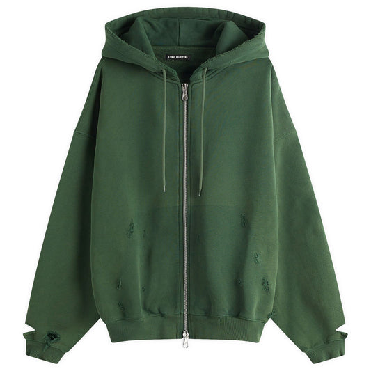 Distressed Removed Pocket Zip Hoodie