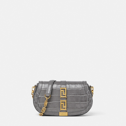 Croc-Effect Greca Goddess Shoulder Bag