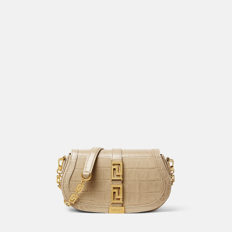 Croc-Effect Greca Goddess Shoulder Bag