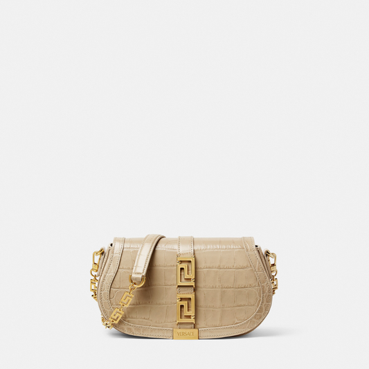 Croc-Effect Greca Goddess Shoulder Bag