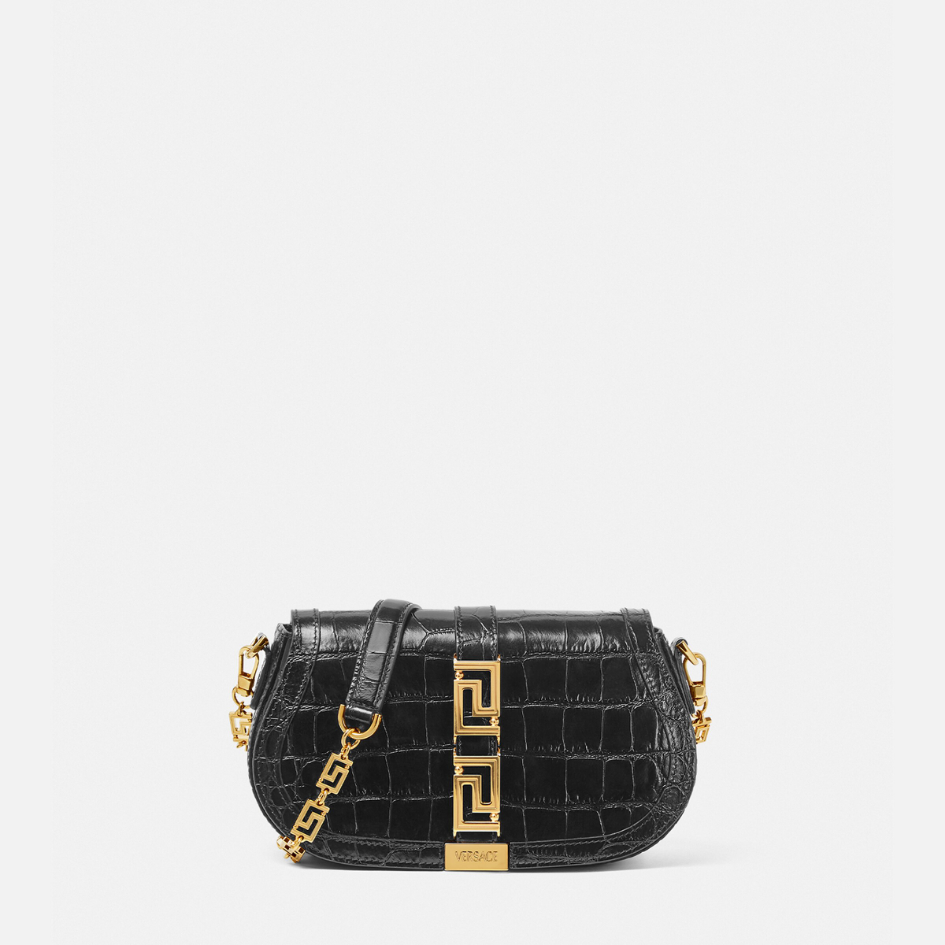 Croc-Effect Greca Goddess Shoulder Bag