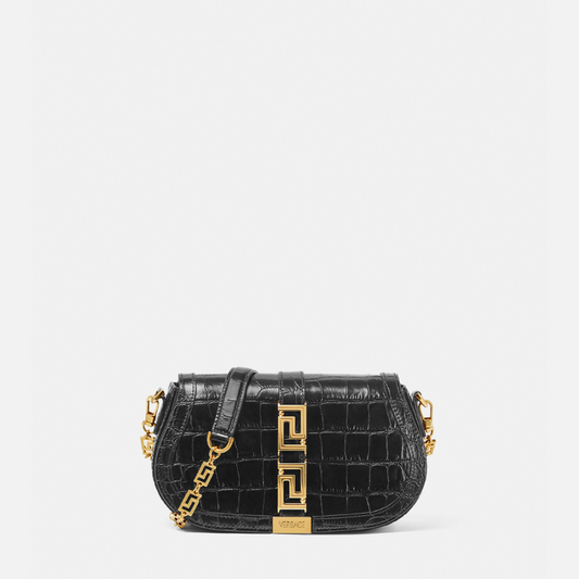 Croc-Effect Greca Goddess Shoulder Bag