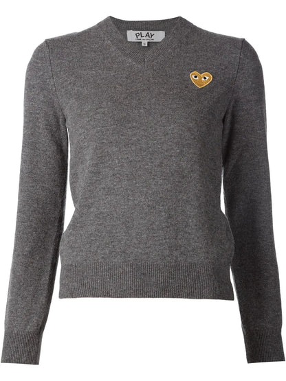 Embroidered Heart V-Neck Jumper