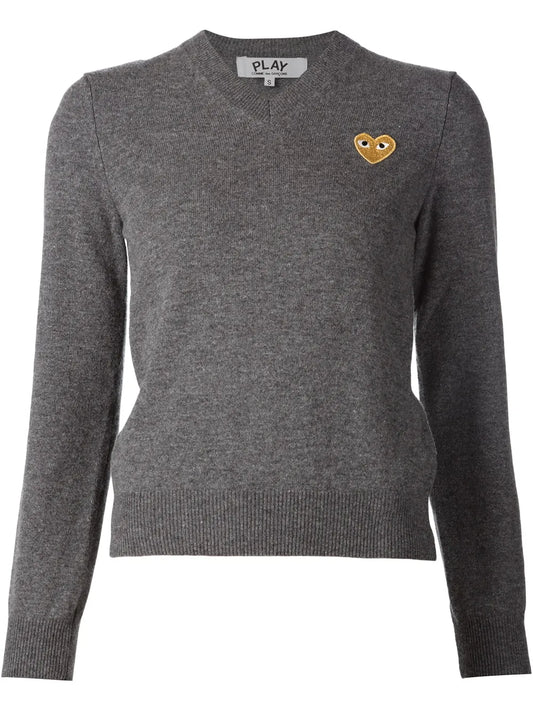 Embroidered Heart V-Neck Jumper