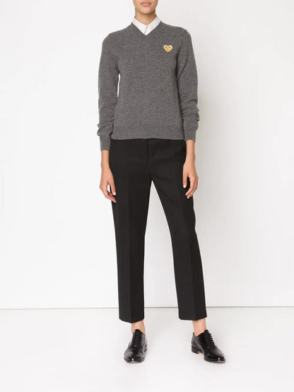 Embroidered Heart V-Neck Jumper