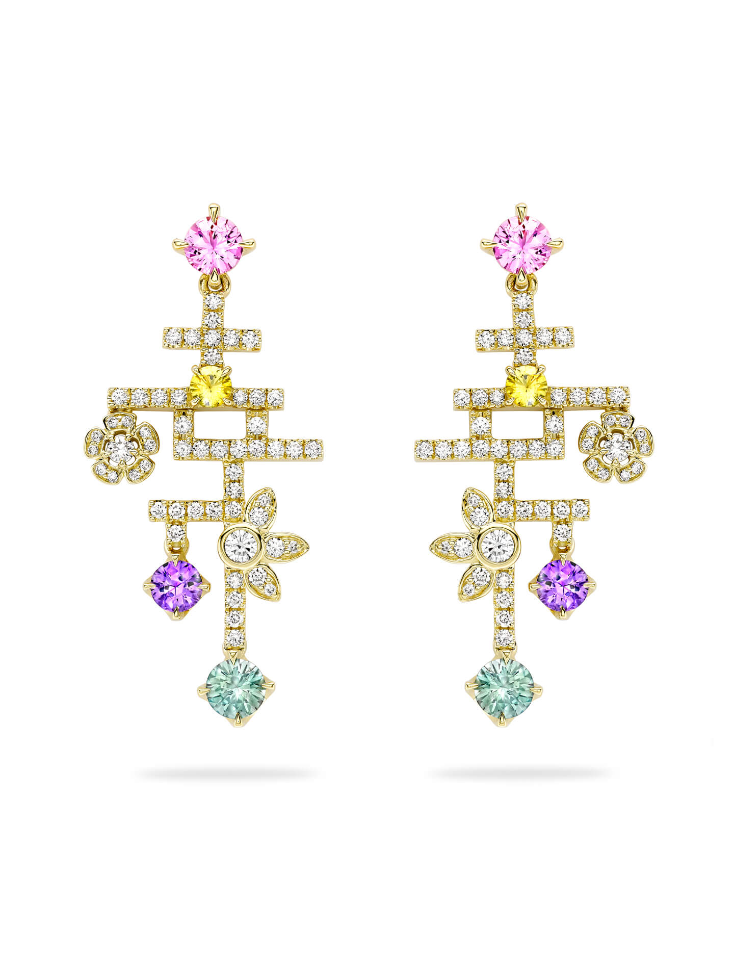 Secret Garden Sapphire Diamond Drop Earrings