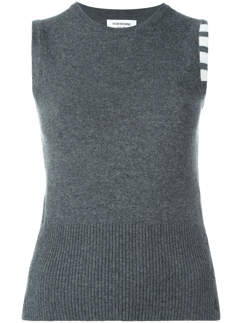 Sleeveless Crew Neck Shell Top With 4-Bar Stripe In Medium Grey Cashmere