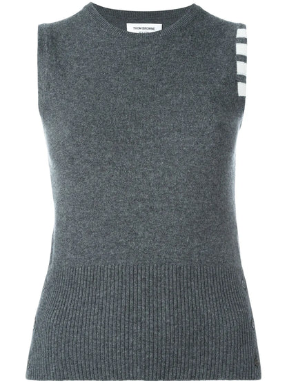 Sleeveless Crew Neck Shell Top With 4-Bar Stripe In Medium Grey Cashmere