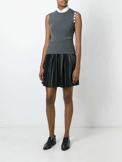 Sleeveless Crew Neck Shell Top With 4-Bar Stripe In Medium Grey Cashmere