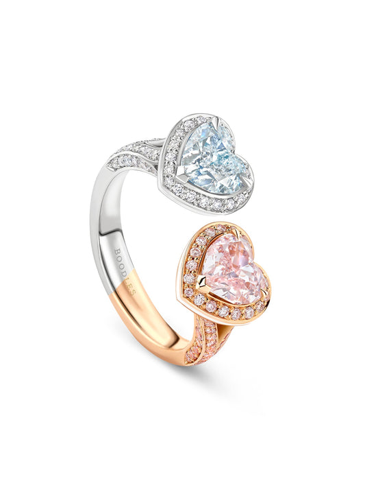 Gemini Heart Pink and Blue Diamond Ring