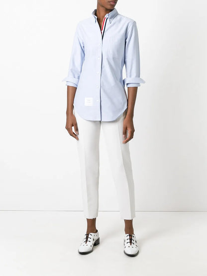 Long Sleeve Shirt Grosgrain Placket In Blue Oxford
