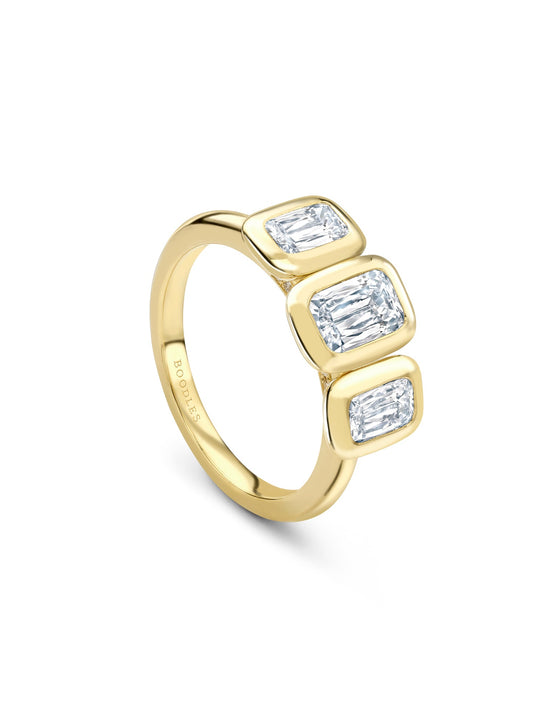 Florentine Three Stone Ashoka Diamond Ring