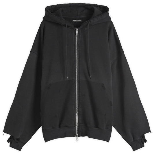 Distressed Removed Pocket Zip Hoodie