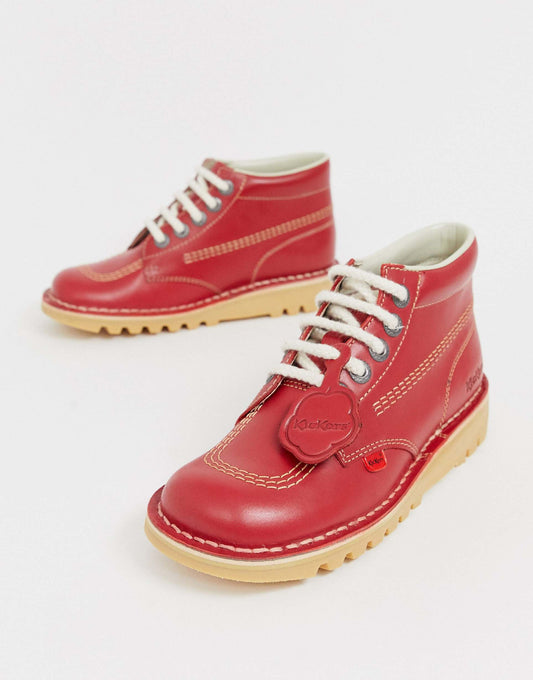 Kick Hi Core Red Leather Hi Top Flat Boots