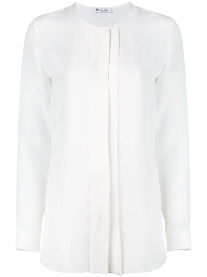 Crew Neck Long Sleeve White Blouse "White Blouses"