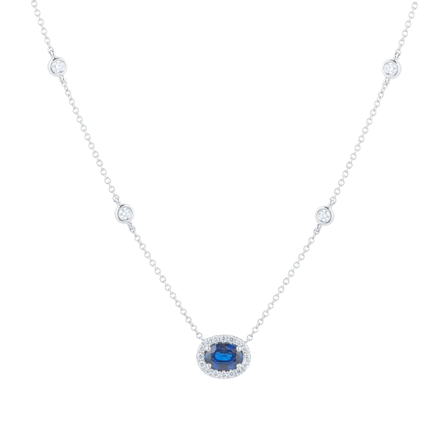 White Gold 1.50cttw Sapphire Halo Necklace