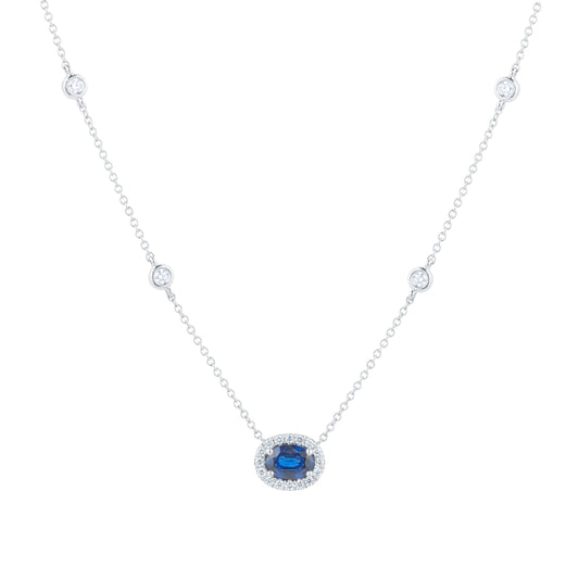 White Gold 1.50cttw Sapphire Halo Necklace