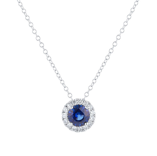 Amelia White Gold Sapphire & Diamond Halo Pendant