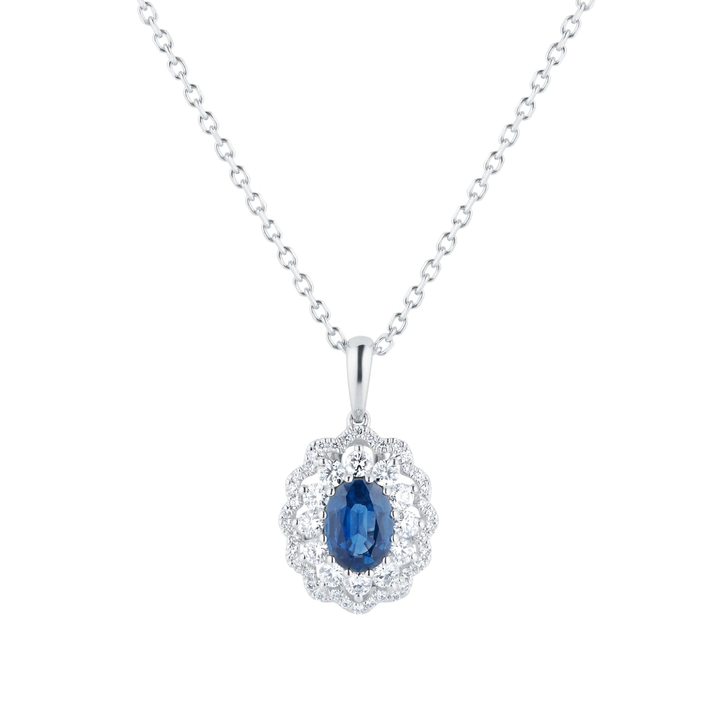 White Gold Sapphire & 0.47cttw Diamond Pendant