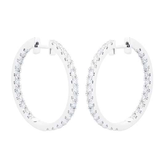 White Gold 25mm 1.50cttw Diamond Hoop Earrings