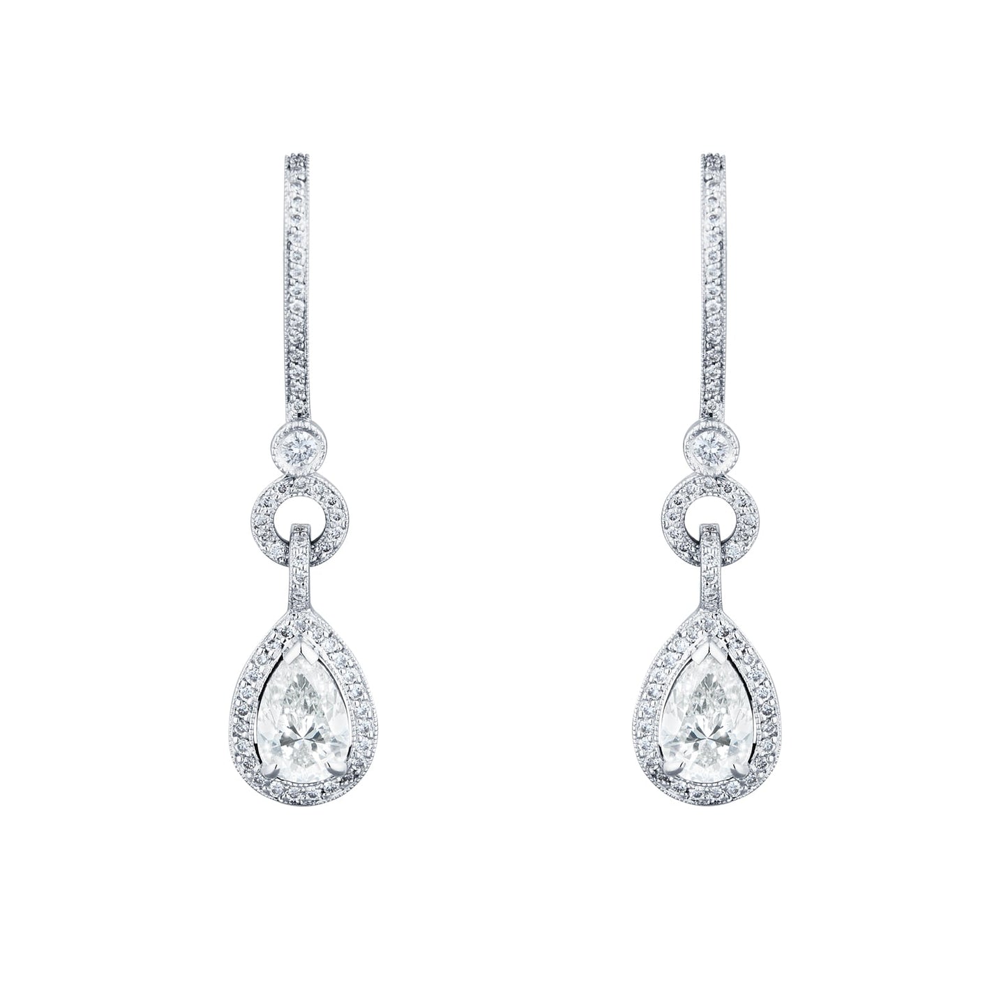 White Gold 2.62ct Diamond Halo Drop Earrings