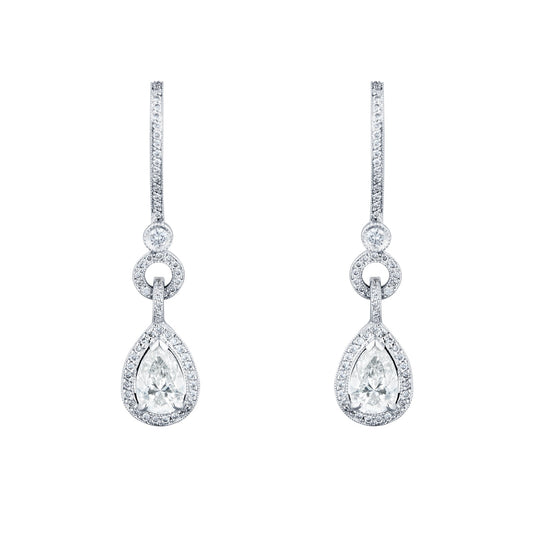 White Gold 2.62ct Diamond Halo Drop Earrings