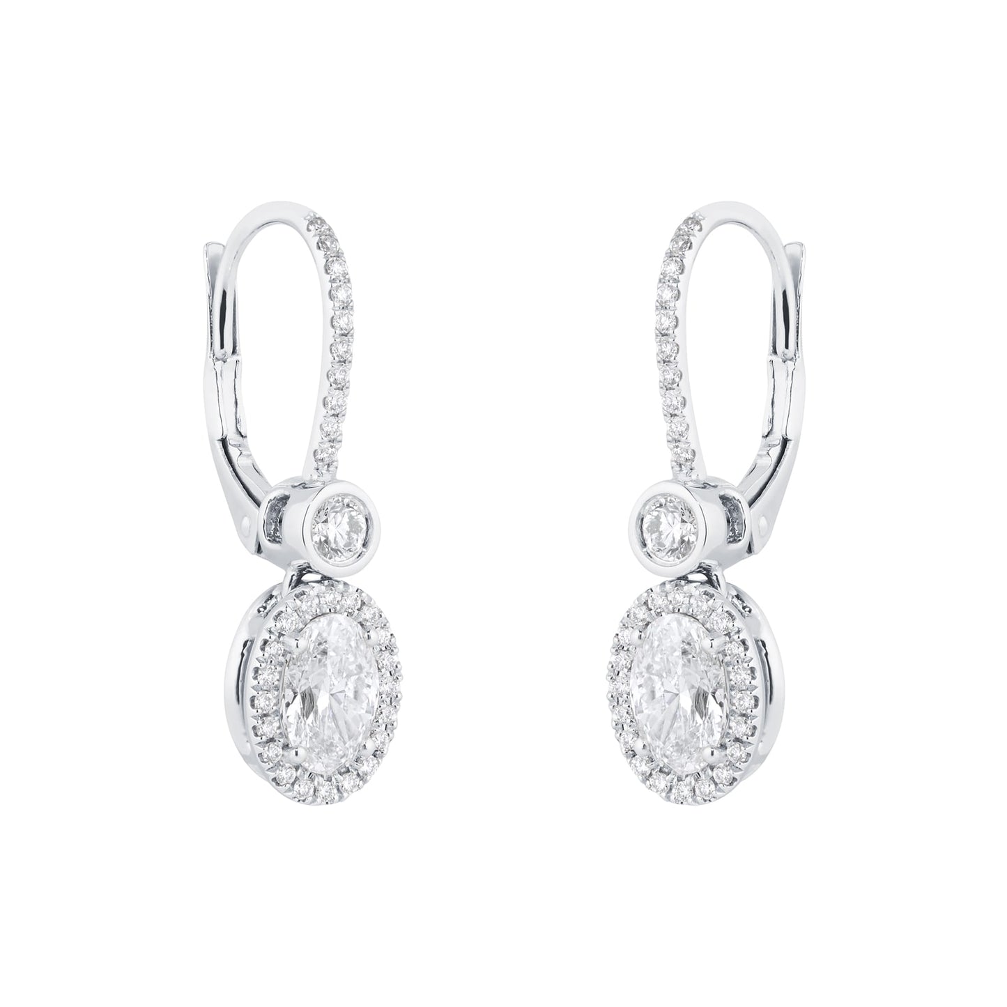White Gold 2.1cttw Oval & Halo Drop Earrings