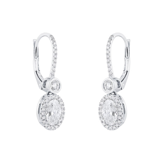 White Gold 2.1cttw Oval & Halo Drop Earrings