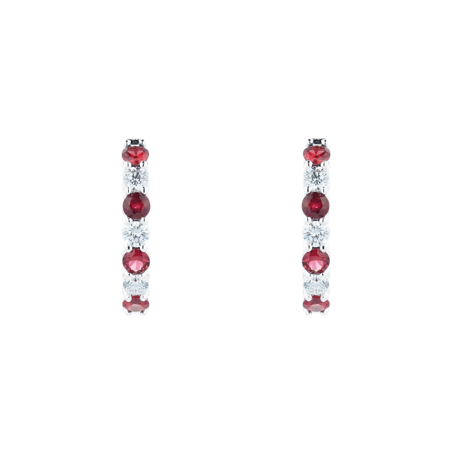 White Gold Ruby & 1.80cttw Diamond Hoop Earrings