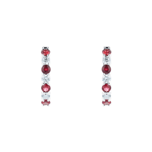 White Gold Ruby & 1.80cttw Diamond Hoop Earrings