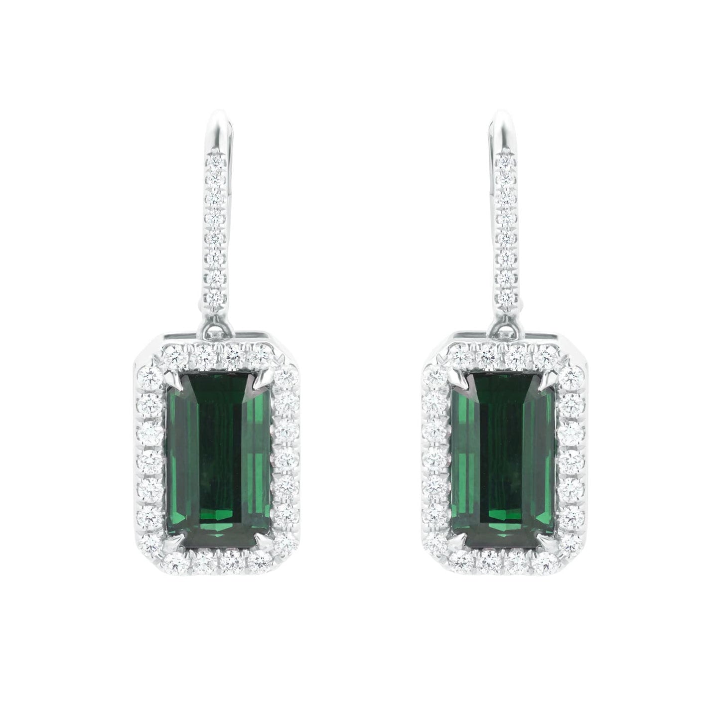 White Gold Green Tourmaline & Diamond Earrings