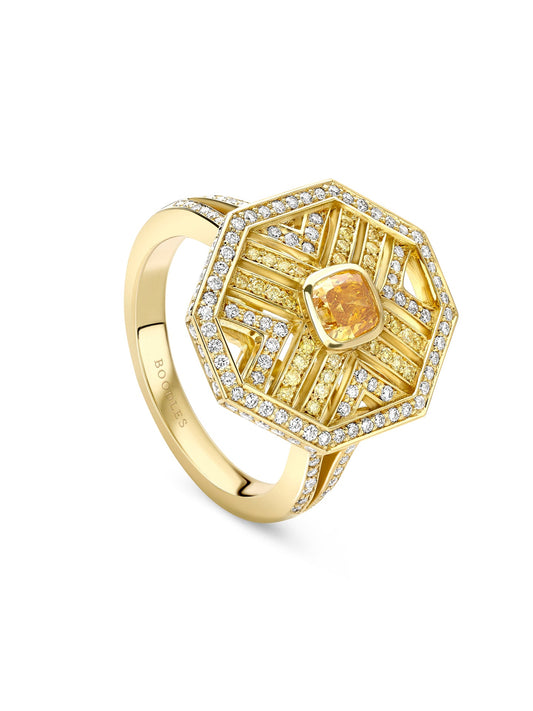 Fifth Avenue Cushion Yellow Diamond Ring