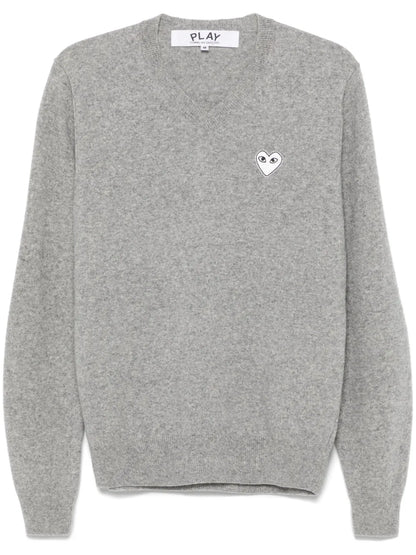 V-Neck Pullover With White Heart