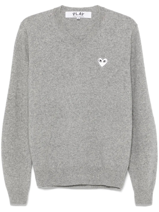 V-Neck Pullover With White Heart