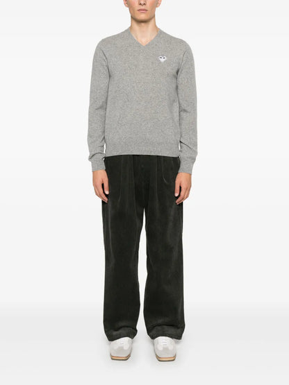 V-Neck Pullover With White Heart