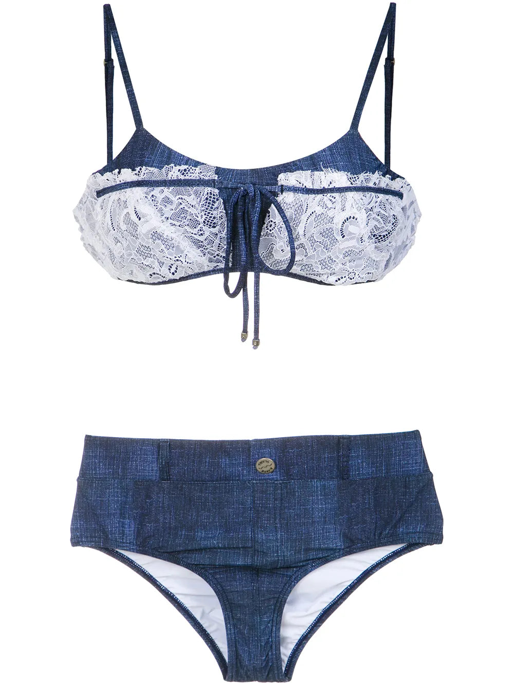 Lace Applique Denim Bikini Set